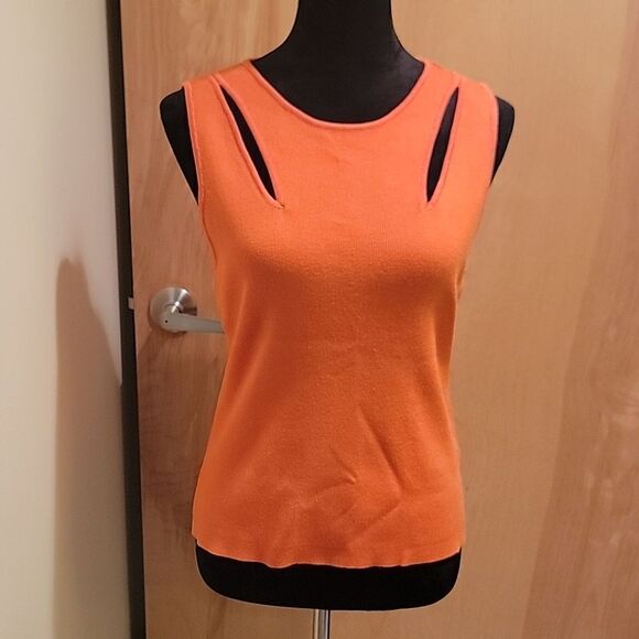 DKNY orange cutout tank sweater sz L - Picture 1 of 7
